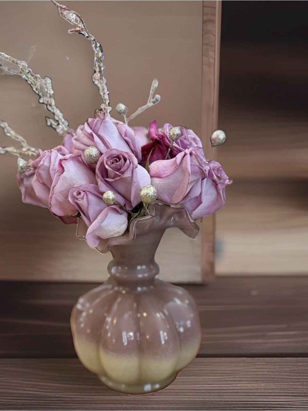 NEW! Lavender & Cream Ombre Glass Flower Vase Mid Century Modern Solid Glass